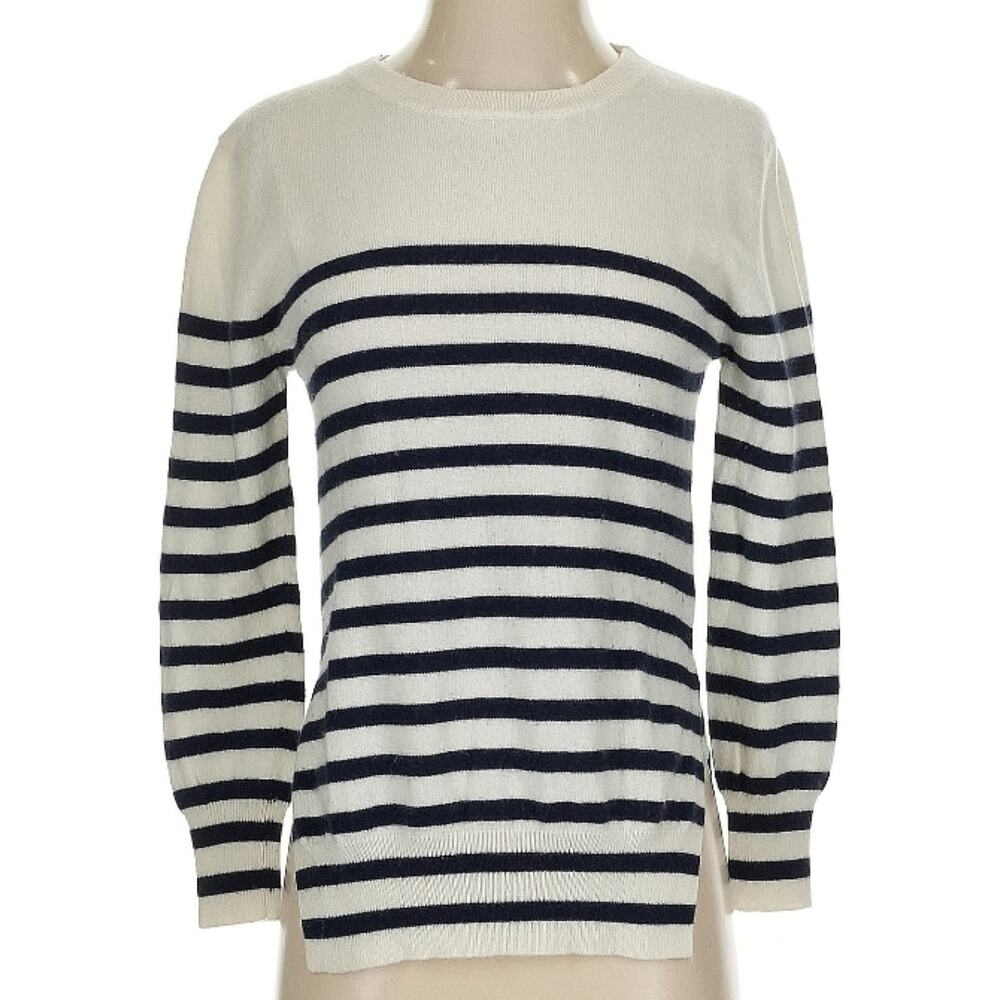 Jumper 1234 Ivory Black Striped 100% Cashmere Crewneck Sweater S